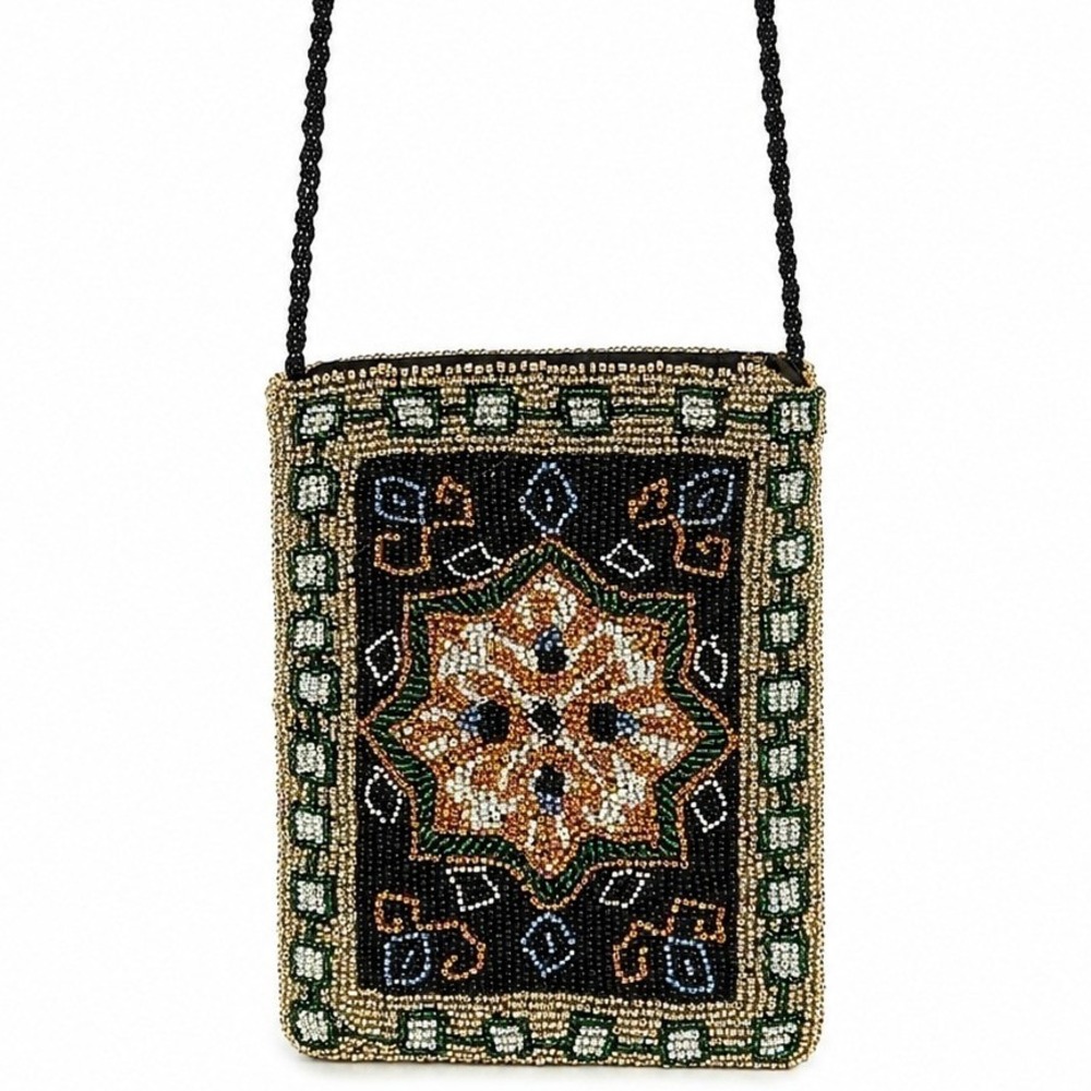 Christiana Boho Chic Whimsy Beaded Crossbody Bag Small Pouch Floral Star Pattern